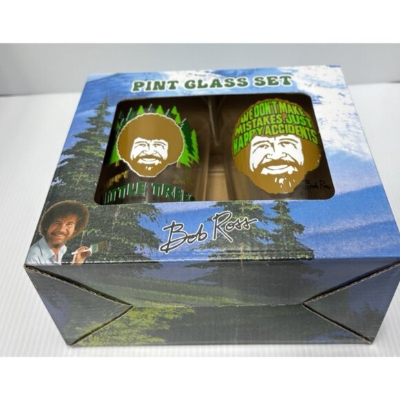 Bob Ross Pint Beer Glass Set 2 x 16oz Painting Happy Trees Art Collectible New - Picture 4 of 8
